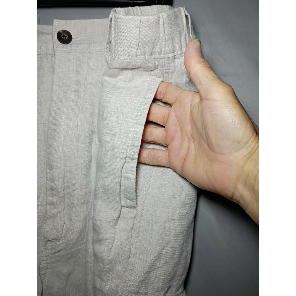 Caribbean Brand Cargo Pants Mens 36x30 Ivory 100% Linen Drawstring Beach Casual - Picture 5 of 9